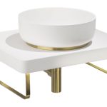 Abode Tableau/Cava Shelf & Round Basin Set - Chalk White w/Brushed Brass Finishes