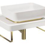 Abode Tableau/Cava Shelf & Tablet Basin Set - Chalk White w/Brushed Brass Finishes