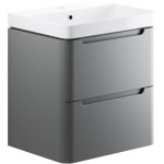 Pearl 605mm 2 Drawer Wall Hung Basin Unit - Matt Grey