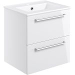 Unify 510mm Wall Hung 2 Drawer Basin Unit & 1TH Thin Edge Basin - White Gloss
