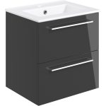 Unify 510mm Wall Hung 2 Drawer Basin Unit & 1TH Thin Edge Basin - Anthracite Gloss