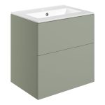 Linea 610mm Wall Hung 2 Drawer Basin Unit & 1TH Basin - Matt Olive Green