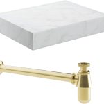 Sculpt 600mm Wall Hung White Marble Basin Shelf & Brushed Brass Bottle Trap