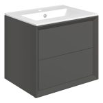 Apex 610mm Wall Hung 2 Drawer Basin Unit & 1TH Thin Edge Basin - Matt Clay
