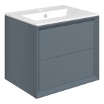 Apex 610mm Wall Hung 2 Drawer Basin Unit & 1TH Thin Edge Basin - Matt Storm Blue