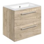 Unify 610mm Wall Hung 2 Drawer Basin Unit & 1TH Thin Edge Basin - Oak