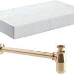 Sculpt 800mm Wall Hung White Marble Basin Shelf & Brushed Bronze Bottle Trap