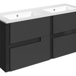 Lavish 1210mm Wall Hung 4 Drawer Basin Unit & 0TH White Thin Edge Basin - Matt Black & Glass
