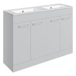 Unify 1210mm Floor Standing 4 Door Basin Unit & 2TH Thin Edge Basin - Grey Gloss
