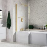 Solace L Shape SUPERCAST 1700x850x560mm 0TH Shower Bath Pack (LH) - Brushed Brass