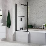 Solace L Shape SUPERCAST 1700x850x560mm 0TH Shower Bath Pack (LH) - Matt Black