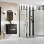 Elite 900mm Fluted Wetroom Panel & Side Panel Arm - Black