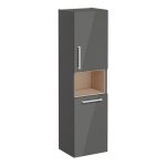 VitrA Root Flat 40cm 2 Door Semi-Tall Unit w/Laundry Basket (RH Hinge) - Anthracite High Gloss