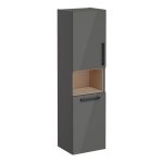 VitrA Root Flat 40cm 2 Door Semi-Tall Unit w/Laundry Basket (LH Hinge) - Anthracite High Gloss