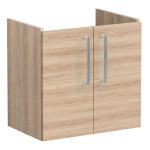 VitrA Root Flat 60cm 2 Door Wall Hung Slim Washbasin Unit - Natural Oak