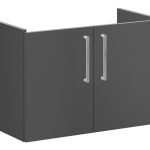VitrA Root Flat 80cm 2 Door Wall Hung Slim Washbasin Unit - Matt Storm Grey