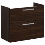 VitrA Root Flat 80cm 2 Drawer Slim Washbasin Unit - Walnut