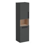 VitrA Root Flat 40cm 2 Door Semi-Tall Unit w/Laundry Basket (LH Hinge) - Matt Storm Grey