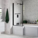 815x1500mm L Shape Bath Screen (6mm) - Matt Black