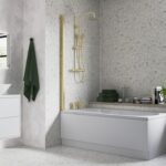 800x1400mm Square Bath Screen (6mm) - Brushed Brass