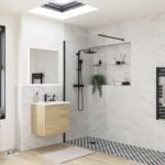 Elite 1200mm Wetroom Panel & Support Bar - Matt Black